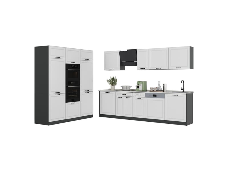 Vicco cuisine, blanc campagneanthracite, 180cm plan de travail chêne doré - Conforama E
