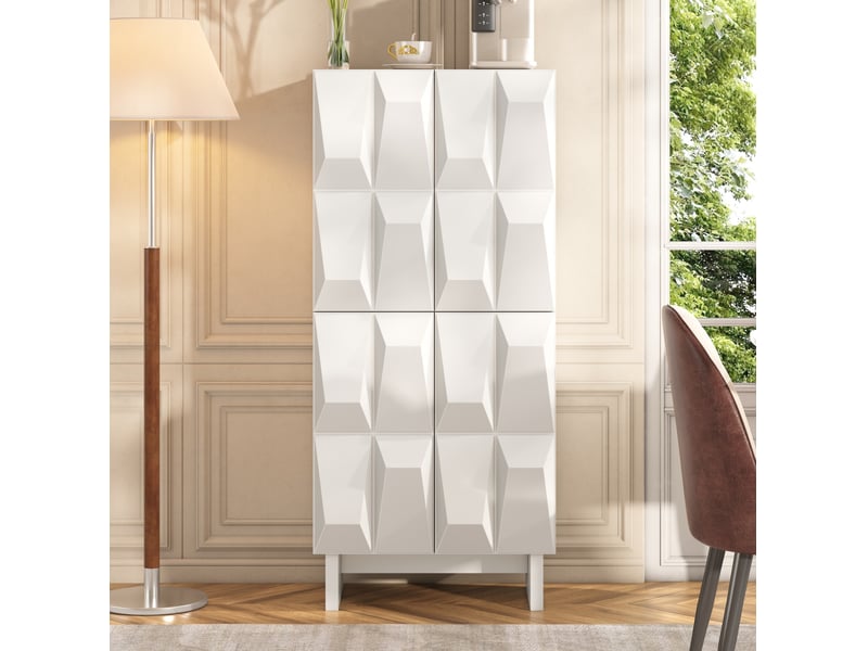  Buffet haut 4 portes avec étagères réglables 60,5x34x135,5 cm, blanc  - Conforama C