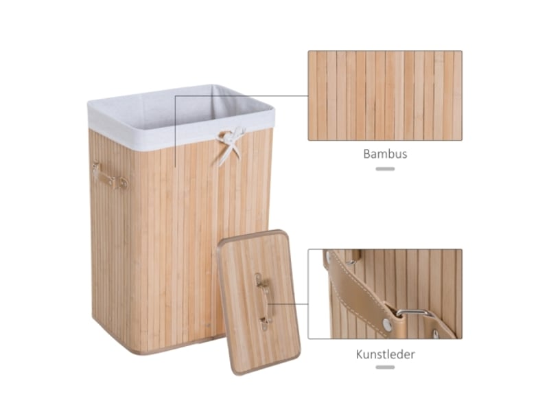  Panier à linge étroit avec couvercle, naturel, 72 l, poignées, idéal pour buanderie et chambre  - Conforama D