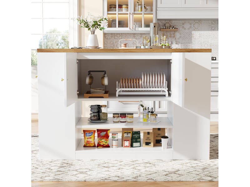  Îlot de cuisine 140x70x90 cm pliable mdf métal blanc  - Conforama E