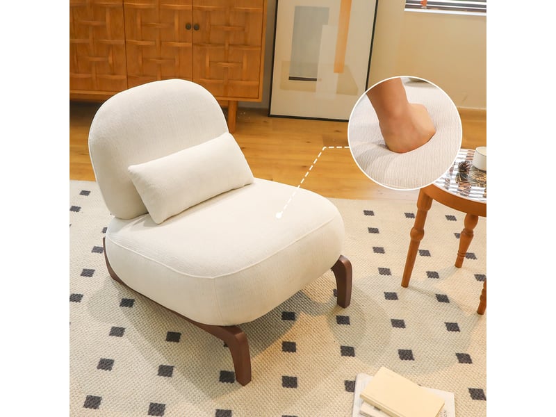  Fauteuil de lecture sans accoudoirs en tissu, pieds en bois massif  - Conforama E