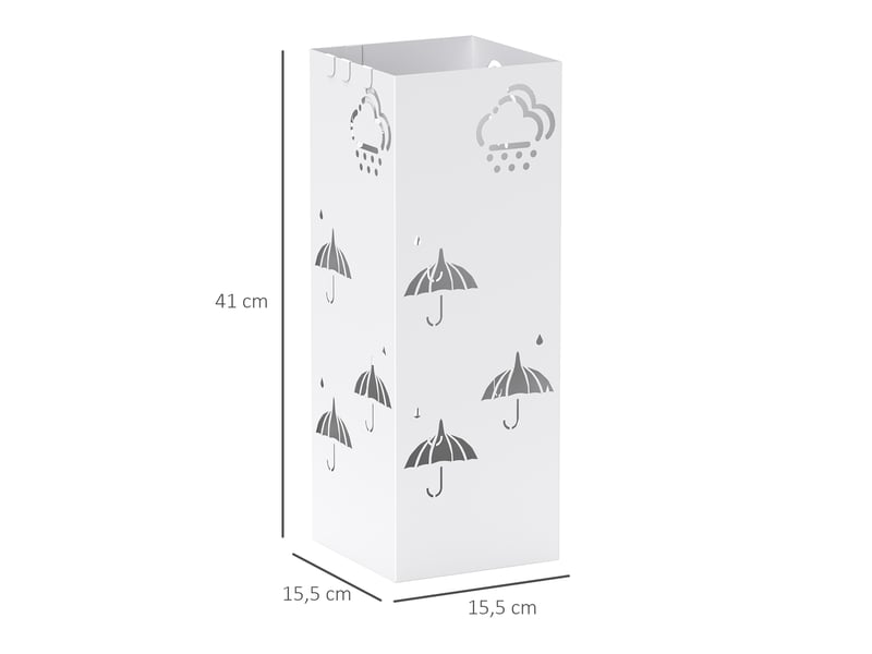  Porte-parapluie en acier avec bac égouttoir, crochets pour parapluies pliants et design décoratif 15,5 x 15,5 x 41 cm blanc  - Conforama E