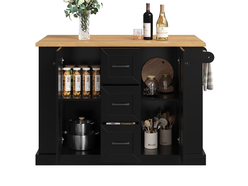  Desserte de cuisine 120x45x90 cm plateau rabattable mdf noir  - Conforama A