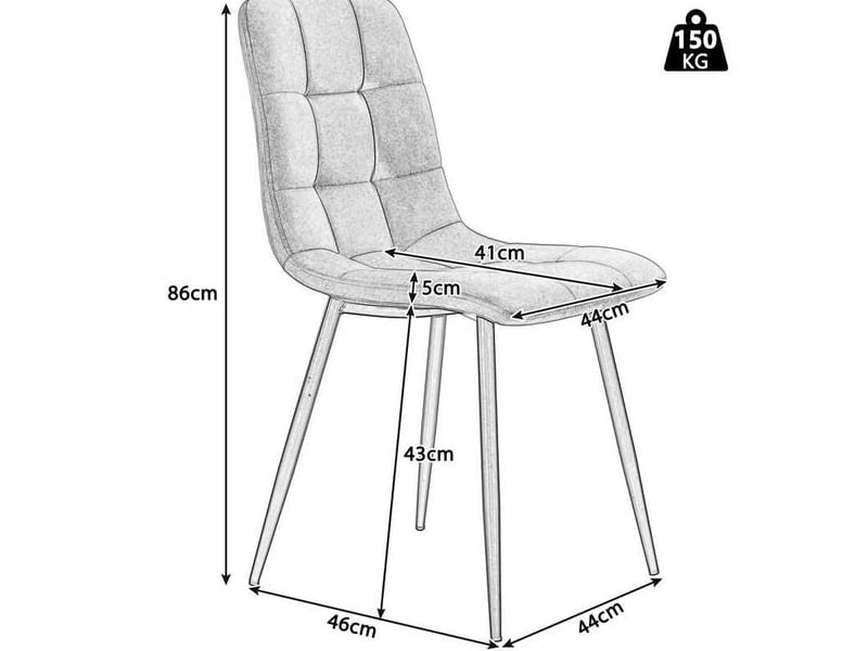  Lot de 4 chaises de salle à manger 44 x 41 x 86 cm gris foncé en velours, pieds en métal avec dossier  - Conforama C