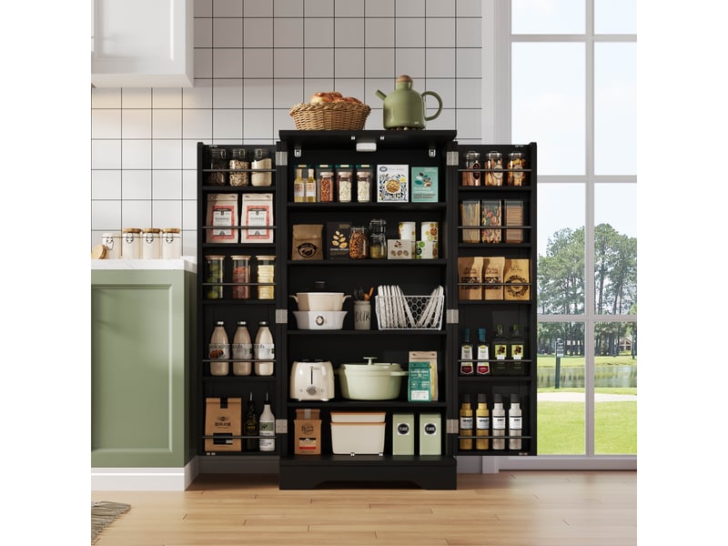  Meuble de cuisine muvano, armoire de cuisine noire à 2 portes avec led, 60 × 40 × 120 cm  - Conforama D