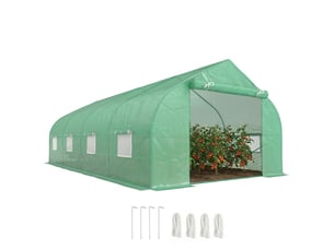 Serre d'environ 6 x 3 x 2 m, serre en aluminium avec porte enroulable, porte zippée, 8 fenêtres en filet, poteaux de support