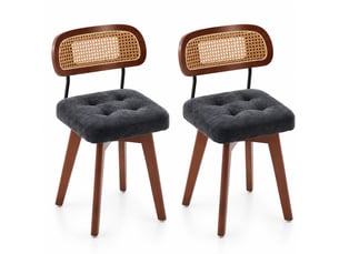 Lot de 2 chaises pivotantes 360° rotin et chenille noire, h77 cm