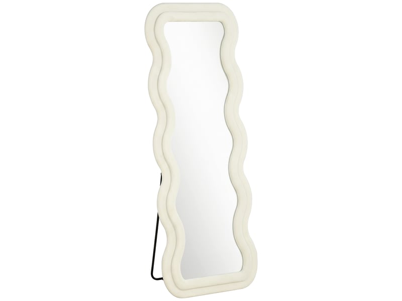  Miroir pleine longueur 160 x 60 cm, miroir ondulé sur pied ou mural, cadre effet velours et verre trempé, crème  - Conforama B