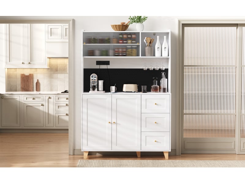  Meuble haut blanc avec prises - panneau perforé, tiroirs - idéal cuisinesalle à manger  - Conforama C
