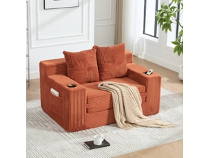 Canapé droit compressé convertible <strong>MODENVIE</strong> <strong></strong> 2 places Velours côtelé orange