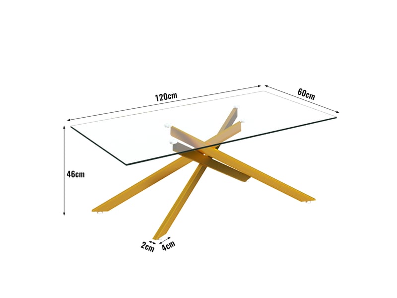  Table basse 120x60x46 cm en verre trempé et métal doré chicfurn  - Conforama D