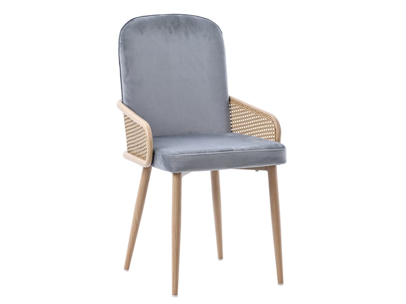  Chaises de salle à manger lot de 6 en velours avec design en rotin pe et pieds métalliques gris  - Conforama A