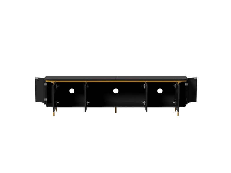  Meuble tv  180x38x46 cm - 6 portes sans poignée, passe-câbles intégré, pieds métalliques, mdf-noir ABC - Conforama D
