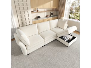 Canapé d'angle gauche convertible <strong></strong> <strong></strong> 4 places Tissu Beige