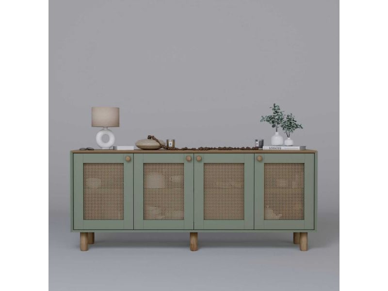  Buffet 4 portes en aggloméré bohemian vert avec cannage (4 portes)  - Conforama E