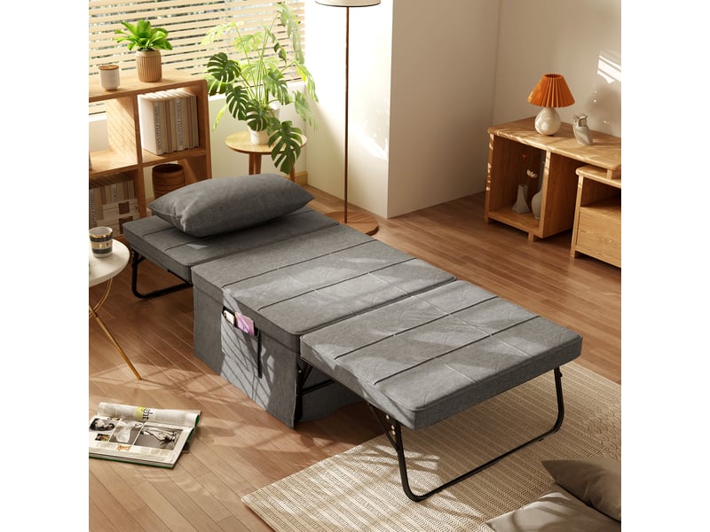  Lit pliant 4-en-1,188x75x38 cm,avec matelas 8 cm et dossier réglable,gris  - Conforama B