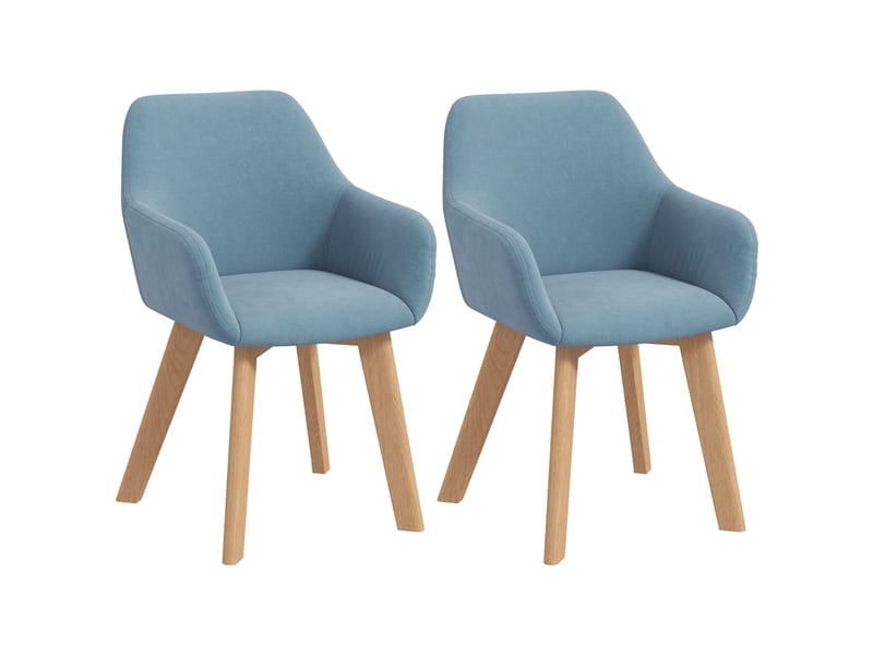  Lot de 2 chaises de salle à manger fauteuil assise rembourrée en tissu effet velours pieds en bois, bleu  - Conforama A