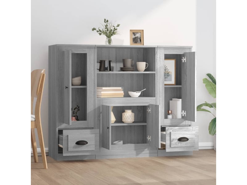  Buffets 3 pcs - bahut - meuble de rangement sonoma gris bois d'ingénierie  - Conforama C