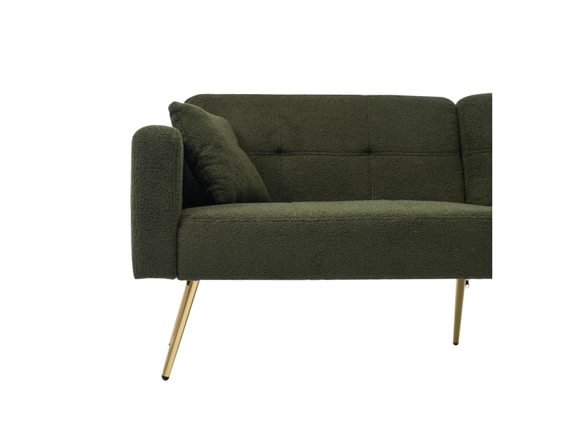 Canapé droit 2 pl convertible, clic clac, style simple, canapé confort, pied en métal, tissu bouclette vert - Conforama W