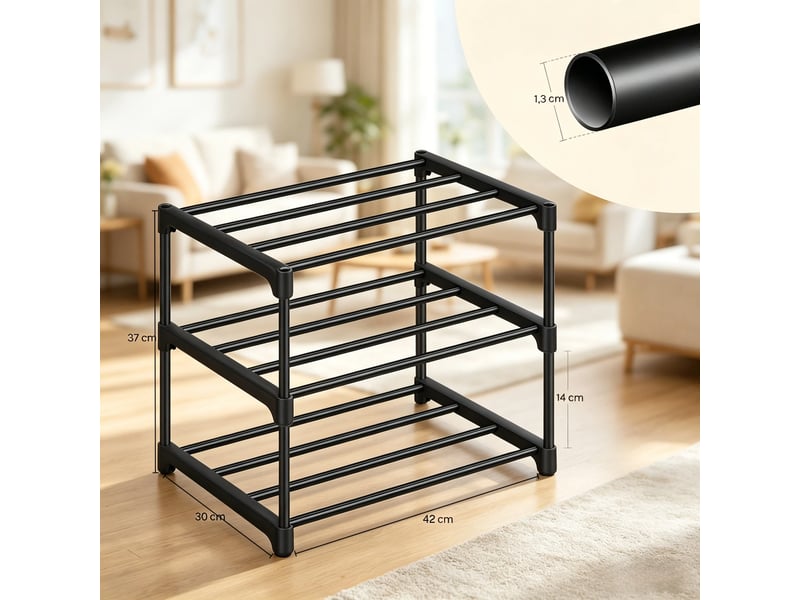 Étagère à chaussures 3 niveaux 42x30x37 cm en métal noir - Conforama C