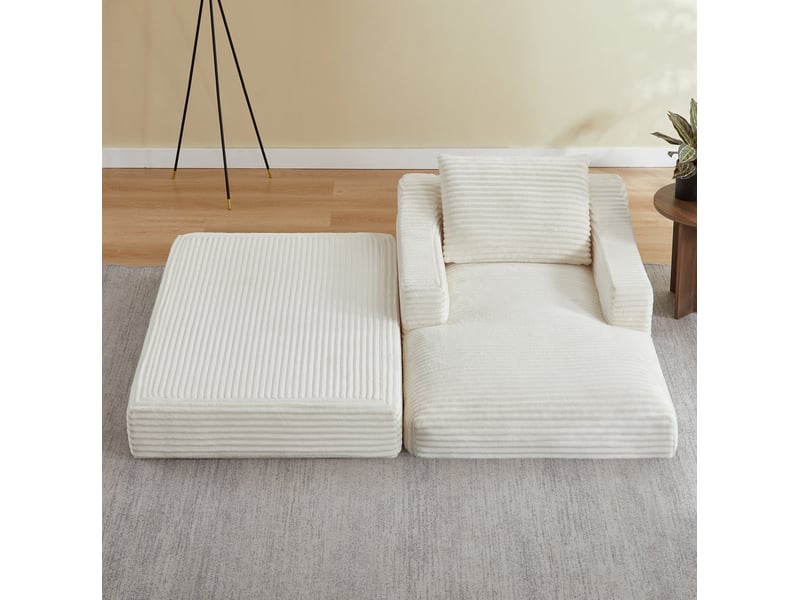  Fauteuil convertible tcqpz 1 place en velours côtelé blanc 100 x 160 x 85 cm design double couche  - Conforama A