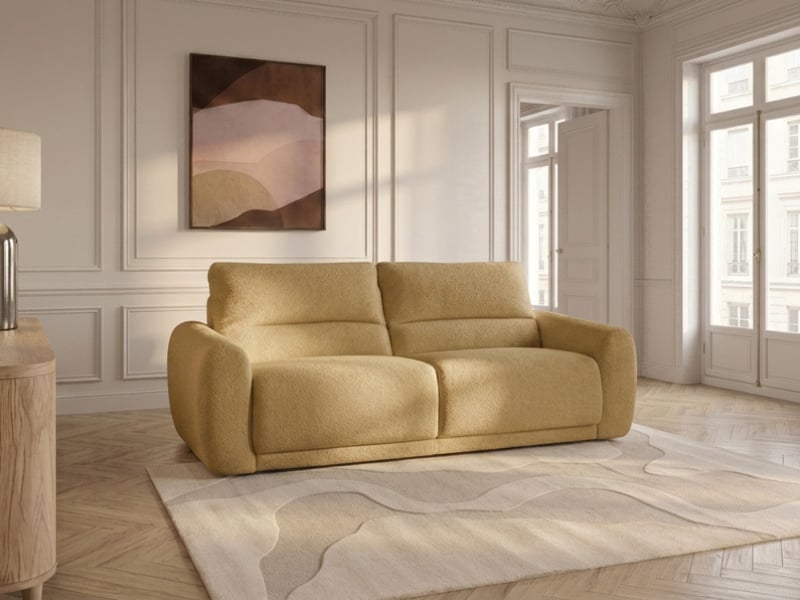  Bobochic canapé droit convertible minorque ouverture express tissu chenille jaune 160x200 MINORQUE - Conforama D