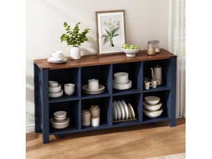 Meuble de rangement avec 8 niches ouvertes, en mdf bleu, pour cuisine, salon et salle à manger, 140 × 34 × 75 cm