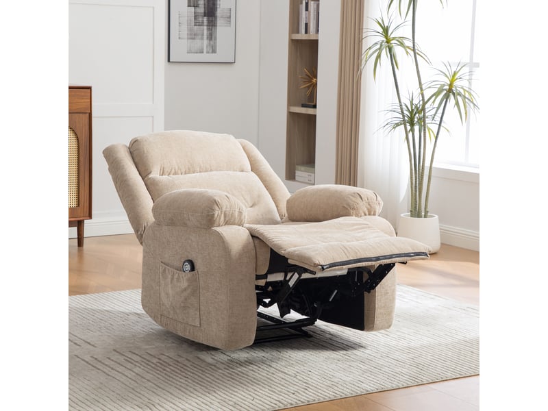  Fauteuil inclinable électrique multifonctionnel 96x96x101cm - avec assistance au maintien en hauteur, massage par vibrations - chenille - marron  - Conforama D