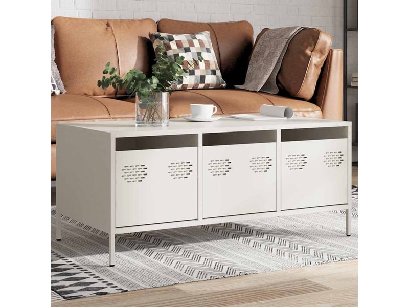  Table basse rectangulaire | table de salon blanc 101,5x50x43,5 cm acier laminé à froid  - Conforama B
