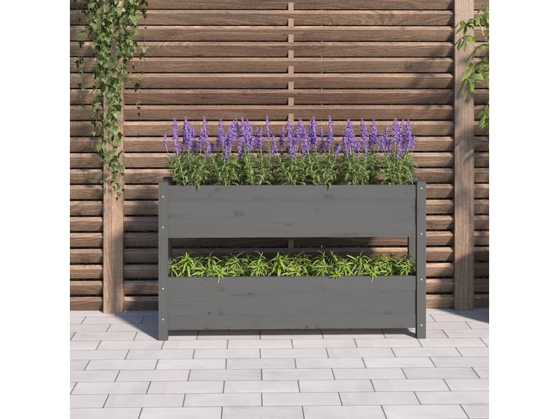  Jardinière - bac à fleurs gris 112x25x66 cm bois massif de pin  - Conforama C