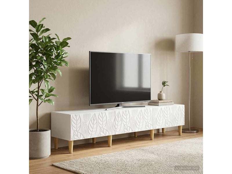  Meuble tv - banc tv - meuble de rangement 147 x 34,5 x 30 cm blanc bois d'ingénierie  - Conforama B