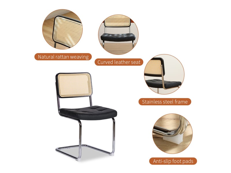  Lot de chaises 4 chaises revêtement en cuir synthétique pieds chromés style mid-century moderne assise rembourrée chaise de cuisine  - Conforama D