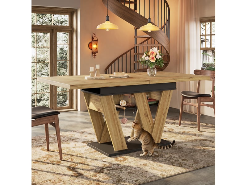  Table extensible, 119-158,5x80x75 cm, espace de rangement intégré plateau, plateau en mdf, pratique, mdf, coloris noir  - Conforama E