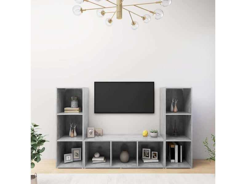  Lot de 3 meuble tv bas salon gris béton 107x35x37 cm bois d'ingénierie  - Conforama B