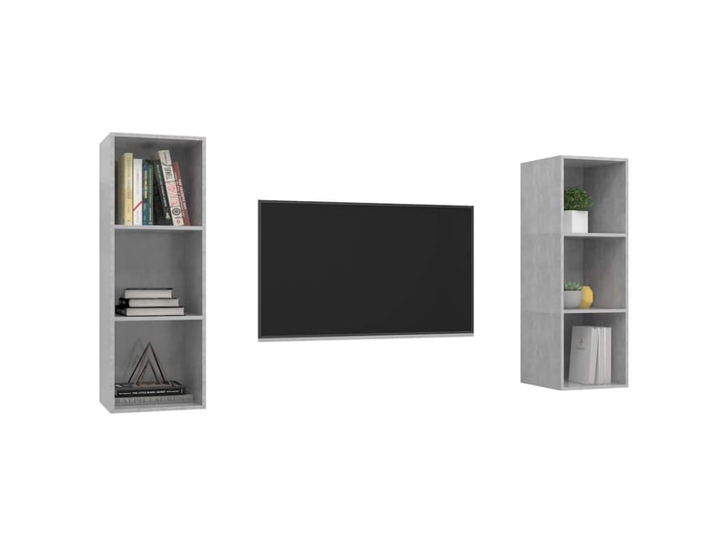  Lot de 2 meuble tv mural, meuble tv suspendu gris béton bois d'ingénierie shl91069  - Conforama C