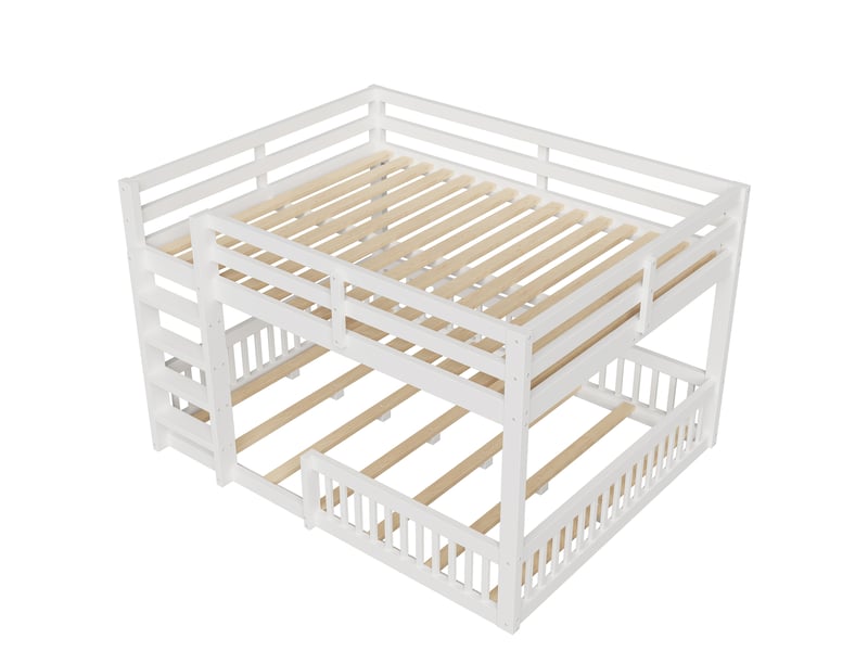  Lit superposé 160x200 cm avec barrières de protection, structure pratique pour chambre et espace optimisé, mdf et pin, blanc Sol Morn - Conforama E