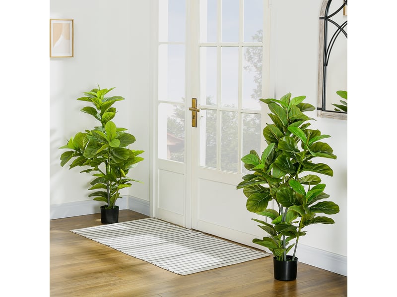 Lot de 2 plantes artificielles figuiers artificiels à feuilles arbre artificiel avec pot hauteur inclus 110 cm vert  - Conforama D