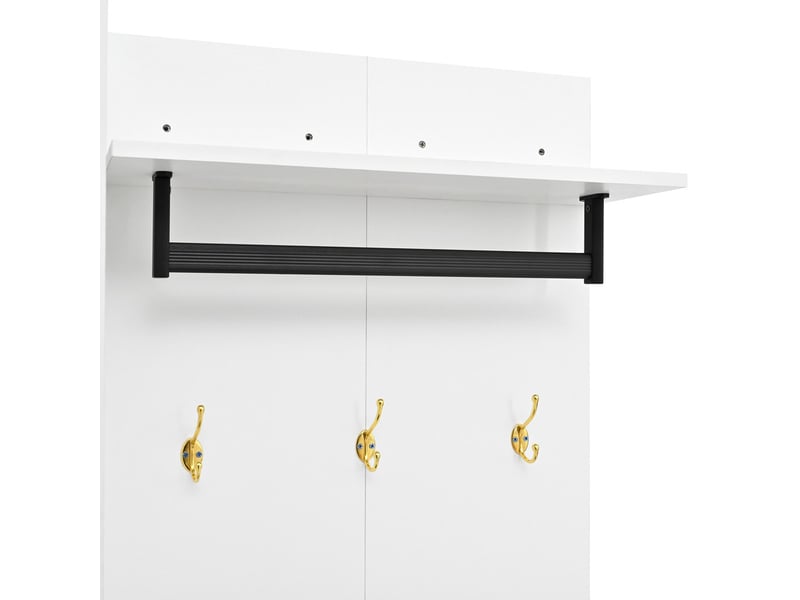  Vestiaire mural compact étroit, miroir, tringle, casier à chaussures, banquette et tiroir, 125×36×190 cm, blanc N657P50643234W - Conforama E