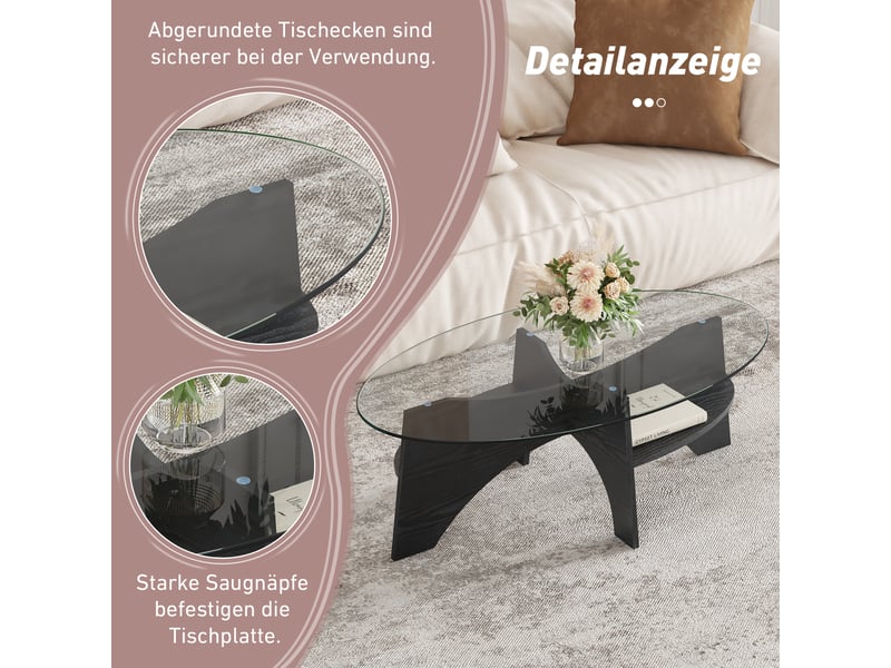  Table d'appoint ovale 104.9×60×35.6 cm, mdf et verre, noir et transparent Fay Lum - Conforama E
