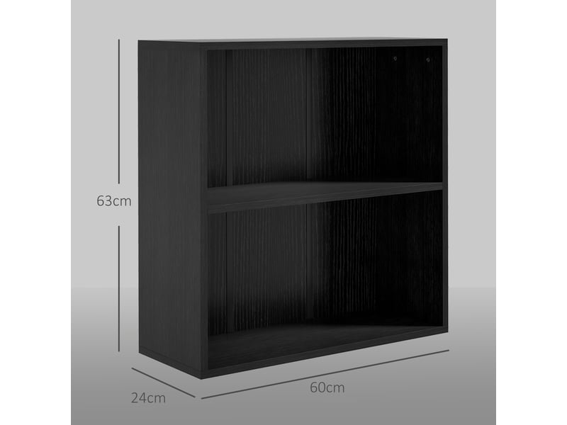  Bibliothèque étagère de rangement avec 2 compartiments et étagère réglable, 60 x 24 x 63 cm, noir  - Conforama E