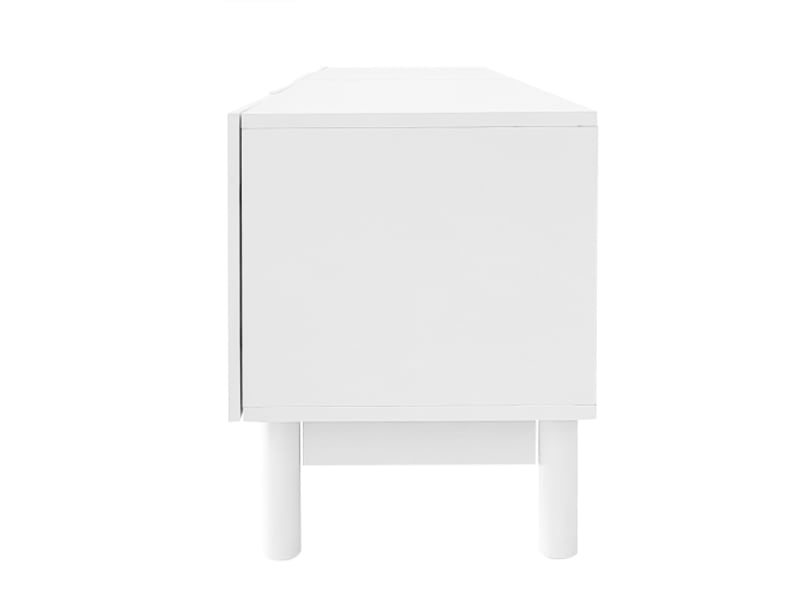  Meuble tv bas à portes ondulées et incurvées, étagères et piètement stabilisant – design moderne  - Conforama D