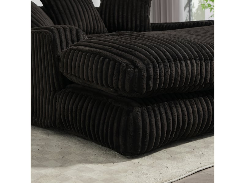 Canapé 2 places en velours côtelé noir avec 3 coussins, 125x155x63 cm - Conforama W