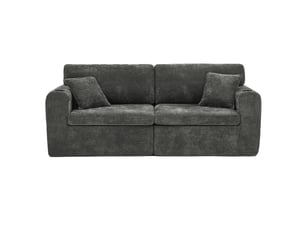 Canapé droit 2 places en tissu chenille noir avec rangement latéral et porte-gobelet intégré pour salon moderne