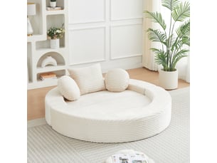 Canapé convertible 1 place 4 en 1, canapé compressé en mousse, modulable en sofa semi-circulaire et lit rond, 3 coussins, velours côtelé beige