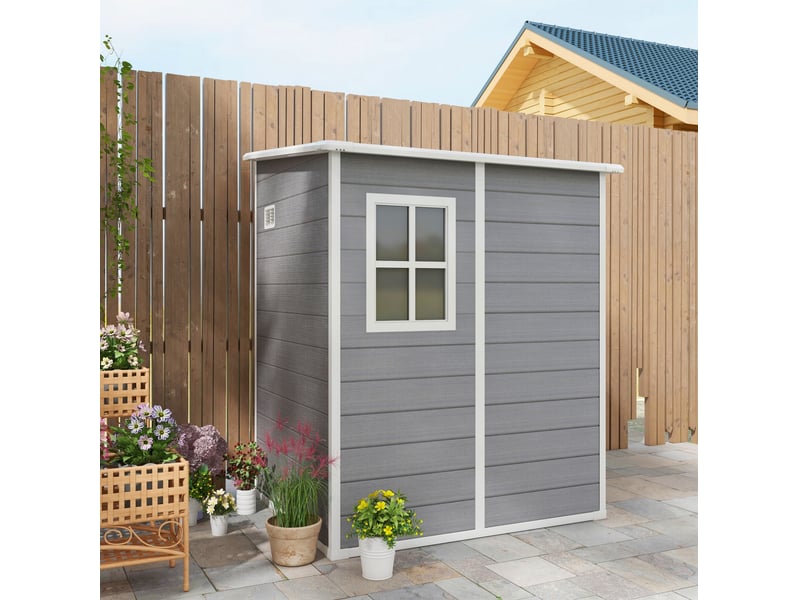 Abri de jardin 1,54 m³ avec toit monopente, porte verrouillable, fenêtre, aluminium et plastique gris - Conforama D
