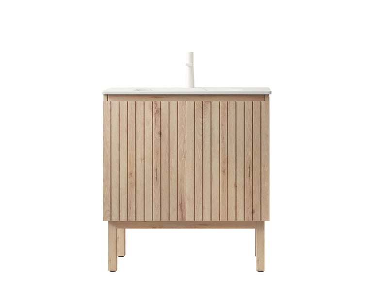  Meuble rangement salle de bain double porte 80 cm pierre frittée blanc chêne homvra  - Conforama E