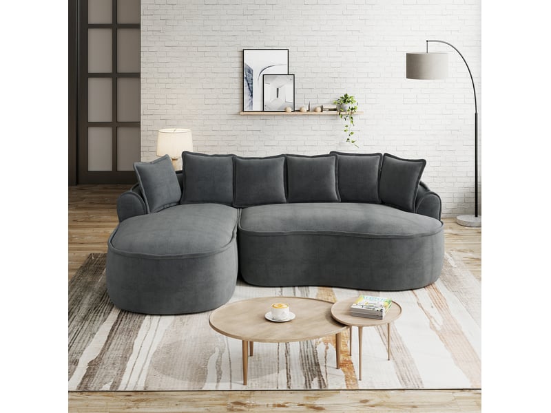  Canapé d'angle ulevr convertible 3 places en chenille gris 252 x 164 cm, modulable avec méridienne profonde  - Conforama E