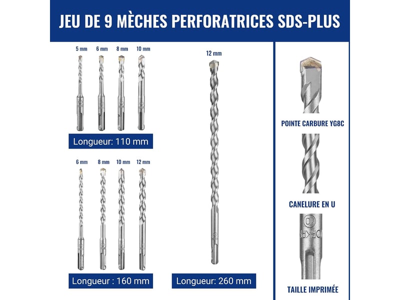  Jeu de 15 forets et burins sds-plus  - Conforama C