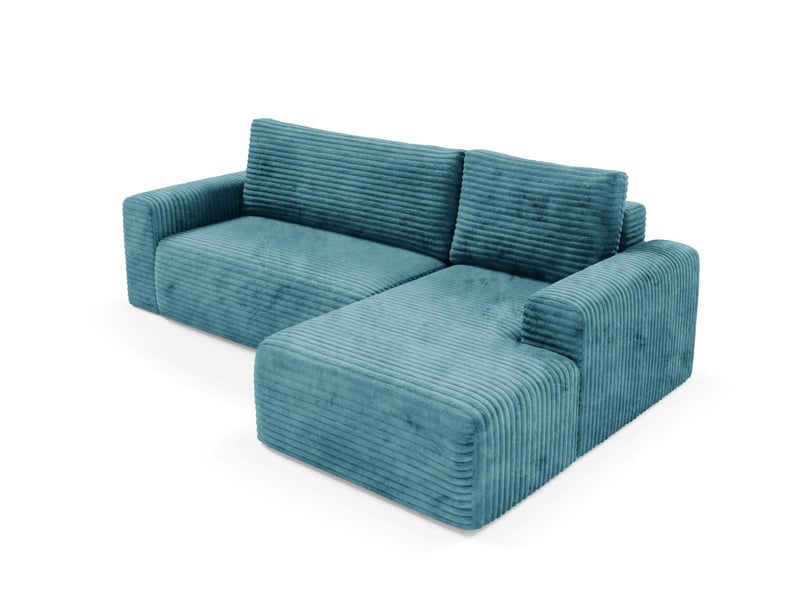  Canapé d'angle convertible en velours côtelé sontii turquoise  - Conforama D