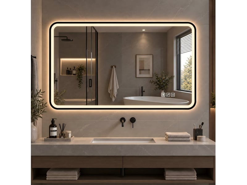  Miroir de salle de bains led 90x70 cm noir, anti-buée, ip44  - Conforama E